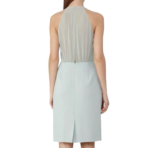 REISS Kite Halter Neckline Sheer Panel Body-Con Razor Cut Hem Dress, Mint, 10 - Picture 2 of 5